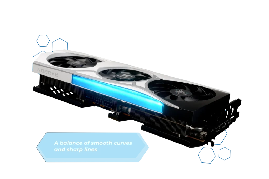 Dizajn karty PowerColor Radeon RX 9070 XT Hellhound Reva a jej podsvietenie Arctic Blue