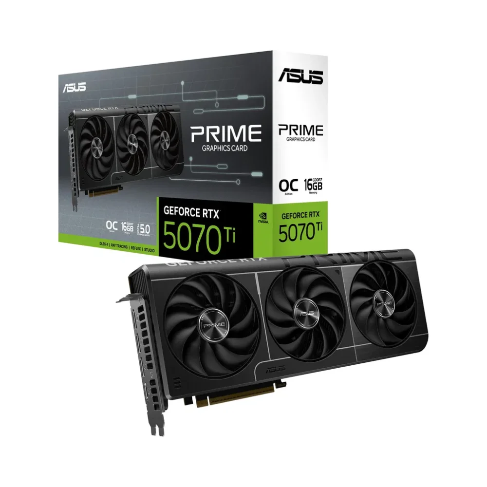 Pohľad na grafickú kartu ASUS Prime RTX 5070 Ti 16 GB