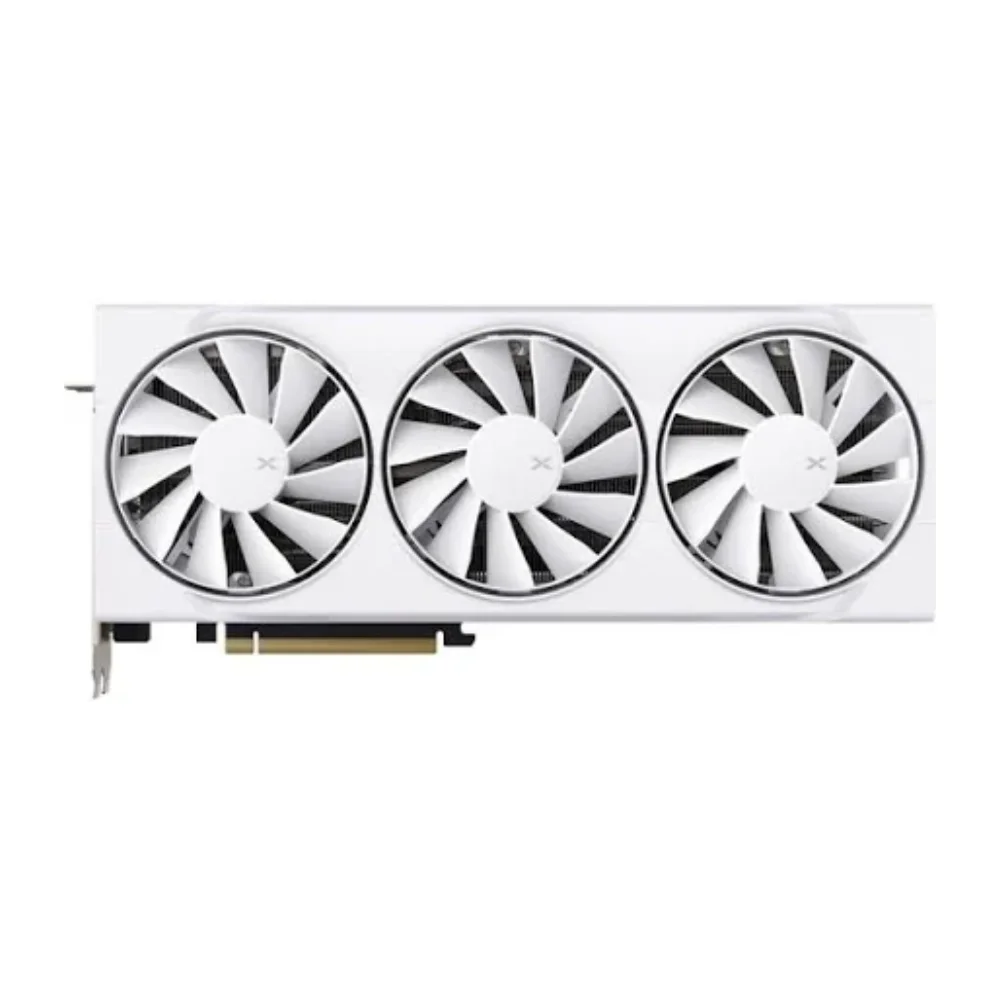 Pohľad na bielu grafickú kartu XFX Swift RX 9070 XT White 16G