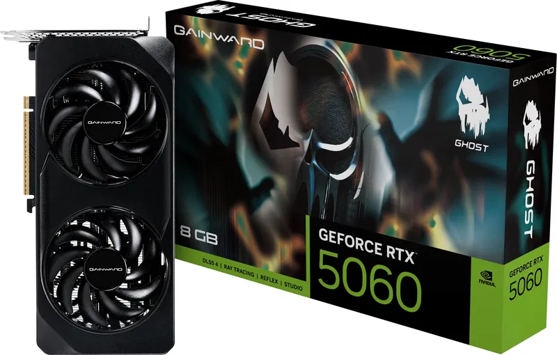 A look at the GAINWARD GeForce RTX 5060 Ghost 8G graphics card and its packaging.
