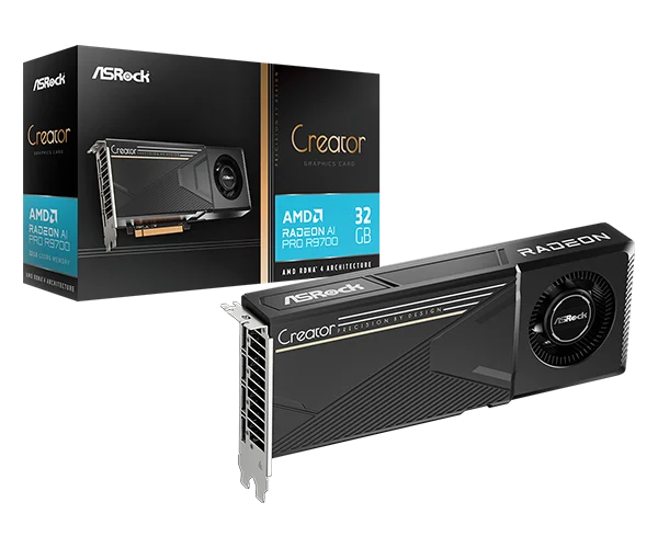 ASRock Radeon AI PRO R9700 Creator Edition — a professional graphics card with 32 GB of VRAM.