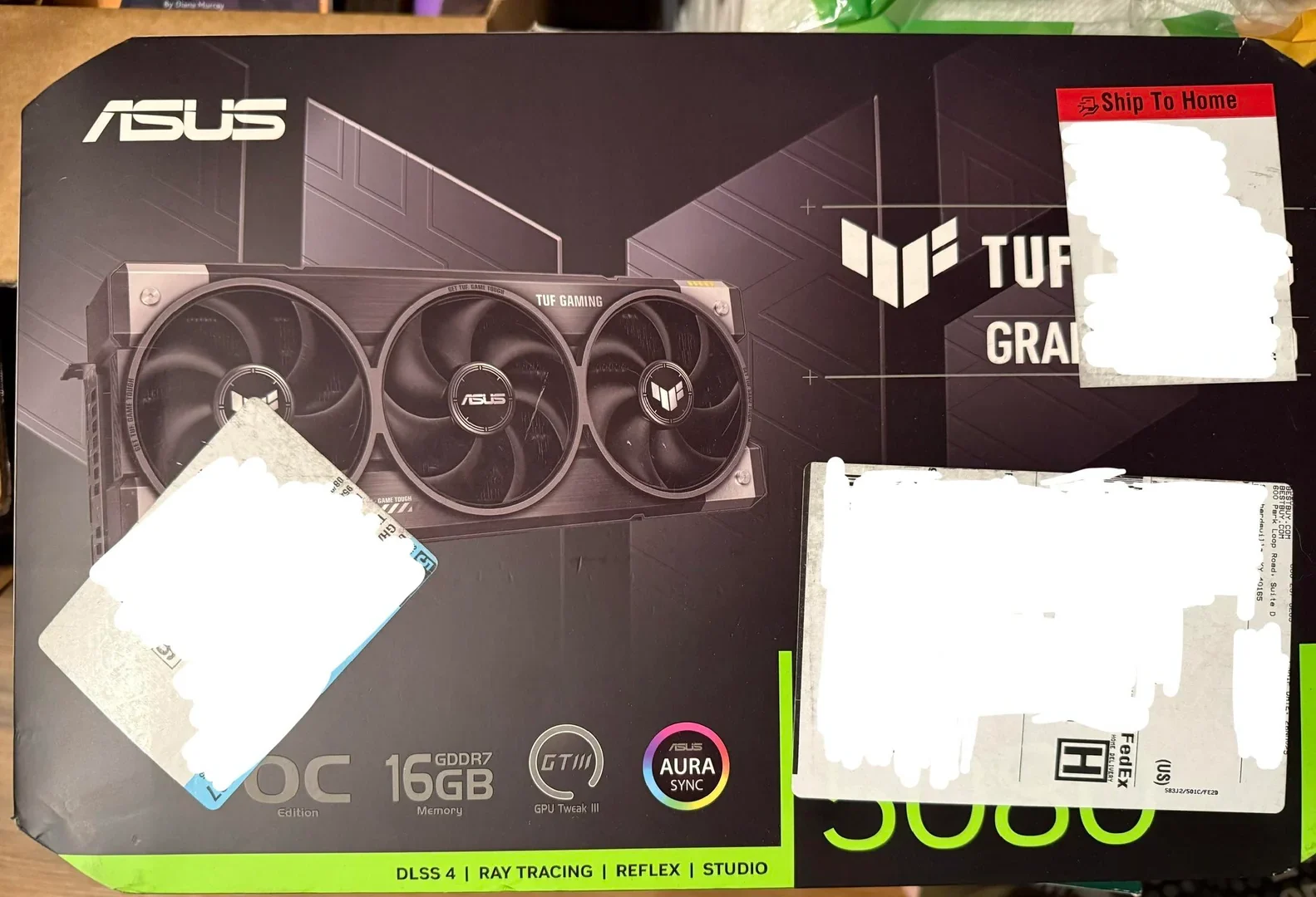 ASUS TUF Gaming GeForce RTX 5080 – original graphics card packaging before delivery to the customer