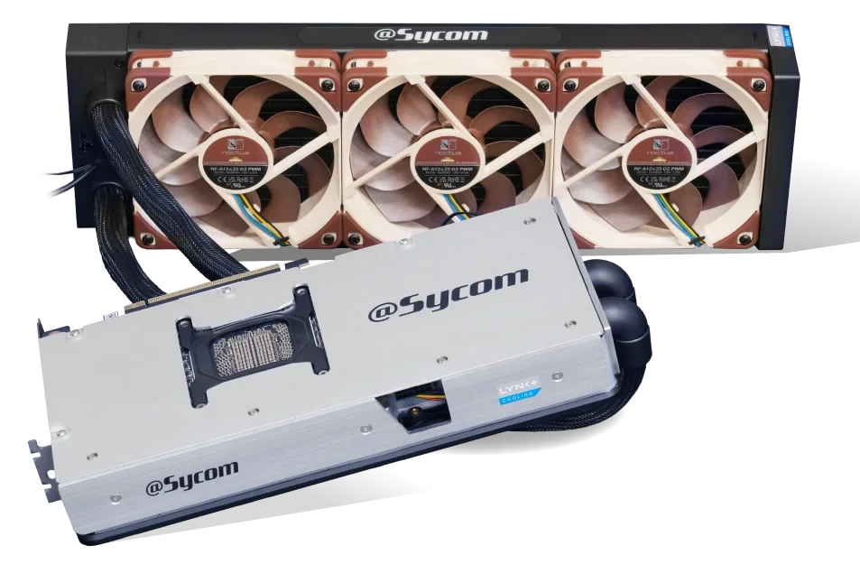 Sycom RTX 5090 Hydro LC Plus s 360 mm radiátorom a tromi ventilátormi Noctua.
