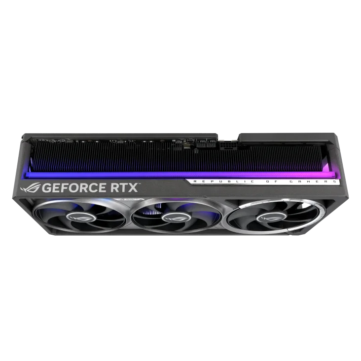 Pohľad na grafickú kartu Asus ROG Astral GeForce RTX 5080 16GB OC zhora Pohľad na grafickú kartu Asus ROG Astral GeForce RTX 5080 16GB OC zhora