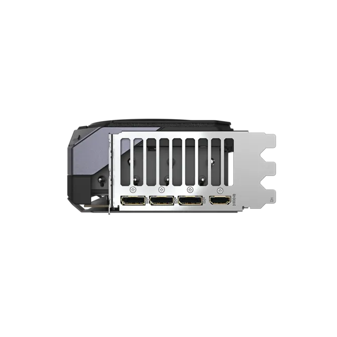 Pohľad na grafickú kartu GIGABYTE GeForce RTX 5080 GAMING OC 16G a porty