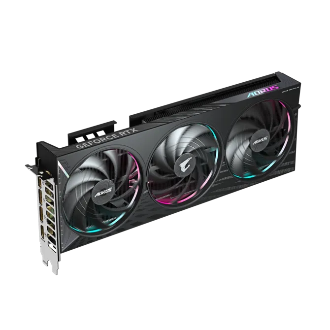 Šikmý pohľad na grafickú kartu Gigabyte AORUS GeForce RTX 5060 ELITE 8G