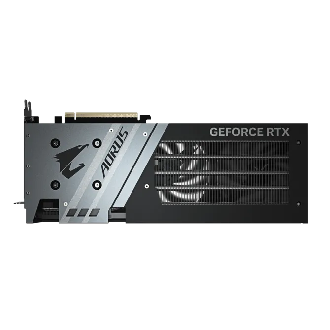 Pohľad na grafickú kartu Gigabyte AORUS GeForce RTX 5060 ELITE 8G zozadu Pohľad na grafickú kartu Gigabyte AORUS GeForce RTX 5060 ELITE 8G zozadu