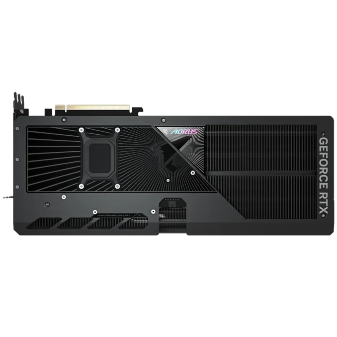 Pohľad na grafickú kartu Gigabyte AORUS GeForce RTX 5080 MASTER 16G zozadu Pohľad na grafickú kartu Gigabyte AORUS GeForce RTX 5080 MASTER 16G zozadu