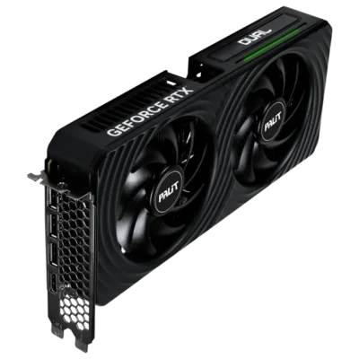 Pohľad na grafickú kartu Palit GeForce RTX 5060 Ti Dual 8GB zboku