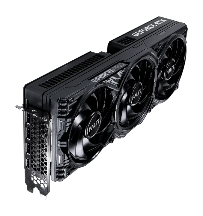 Pohľad na grafickú kartu Palit GeForce RTX 5080 GamingPro zboku Pohľad na grafickú kartu Palit GeForce RTX 5080 GamingPro zboku