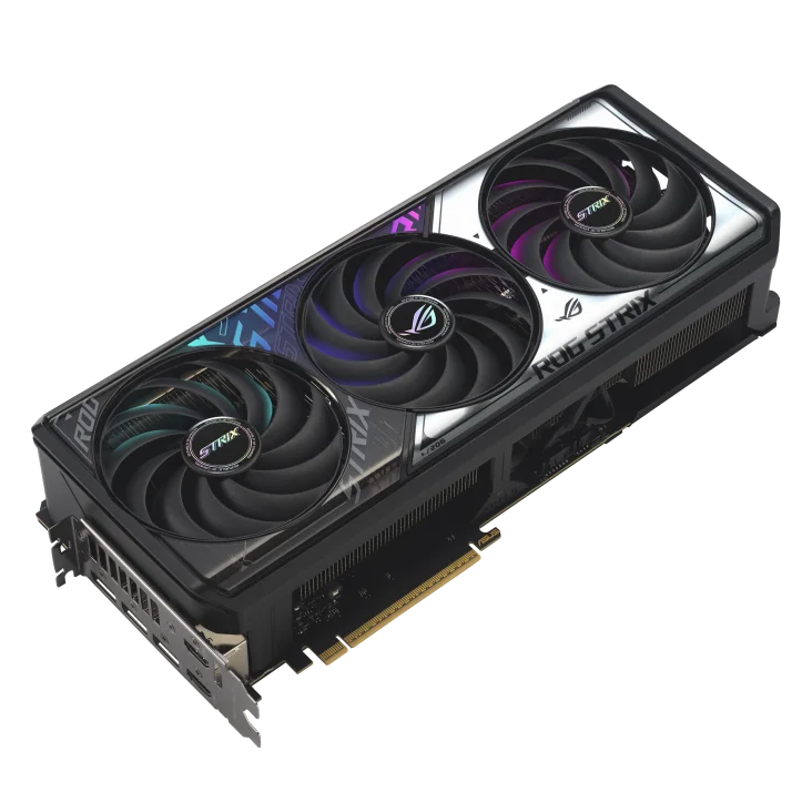 Pohľad na produkt Asus ROG Strix GeForce RTX 5070 Ti 16GB OC - šikmý pohľad