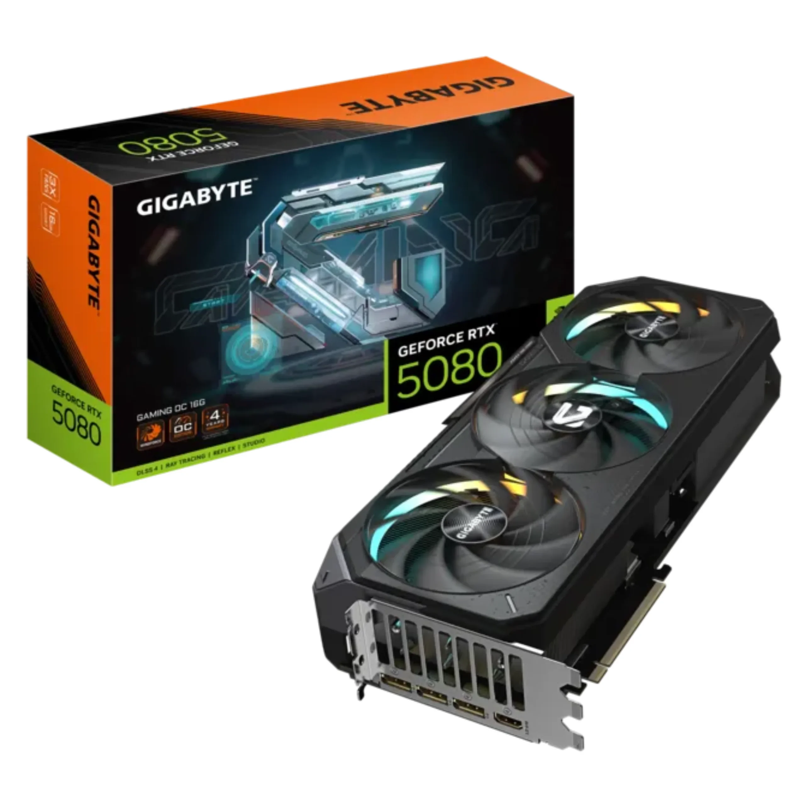 Grafická karta GIGABYTE GeForce RTX 5080 GAMING OC 16G spolu s jej balením
